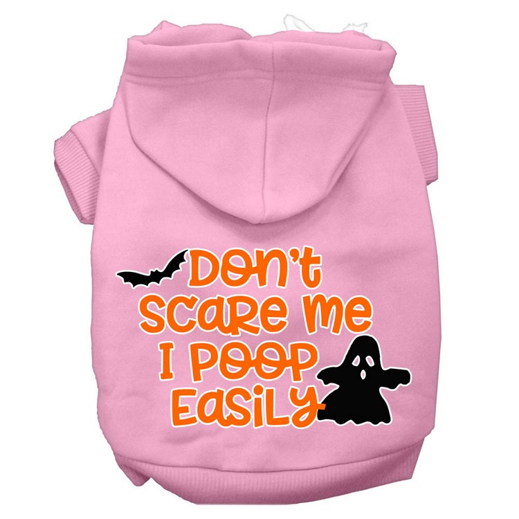 Don't Scare Me, Poops Easily Screen Print Dog Hoodie Light Pink XXL